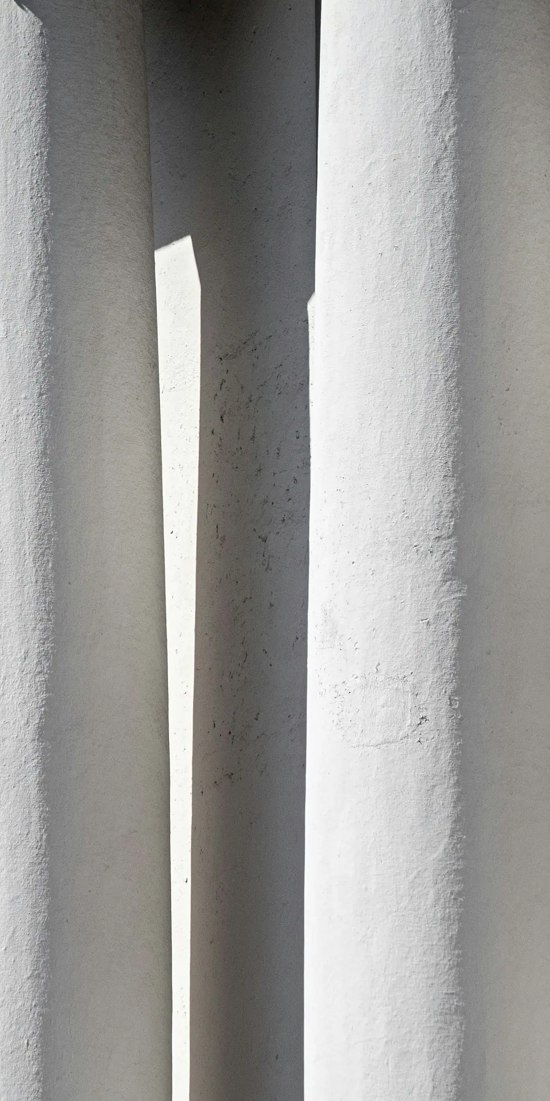 Rendered white columns in raking sunlight, their shadows stepping across the facade