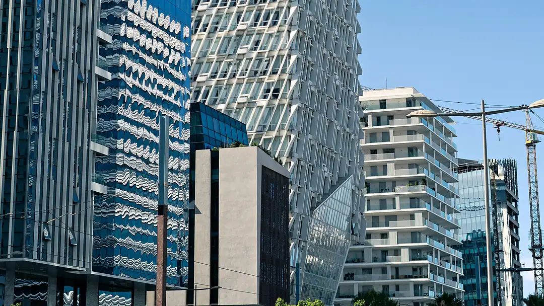 The towers of Casablanca Finance City under a clear blue sky